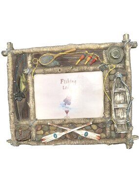 Vintage 2002 3D Picture Frame “Fishing Lodge” By Dezine Fish Boat 6' X4'